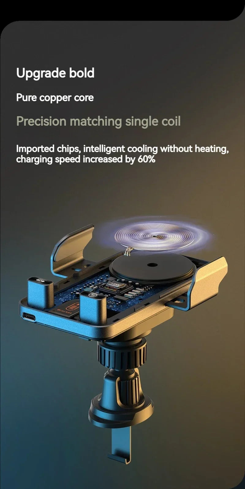 Auto-Clamping RGB Light Car Wireless Charger Phone Holder Stand Touching 360 Rotation Fast Charging Bracket For iPhone Samsung