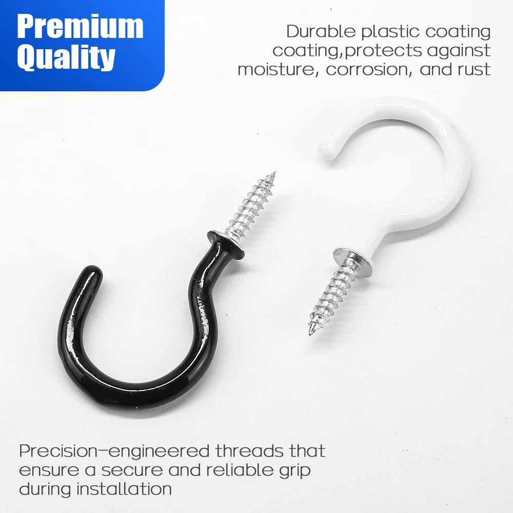 NINDEJIN 66pcs Screw hooks 3/4"-1-1/2" Black White Heavy Duty Screw in Hook Hanger Wood Wall Ceiling Hooks for Kitchen Shelf