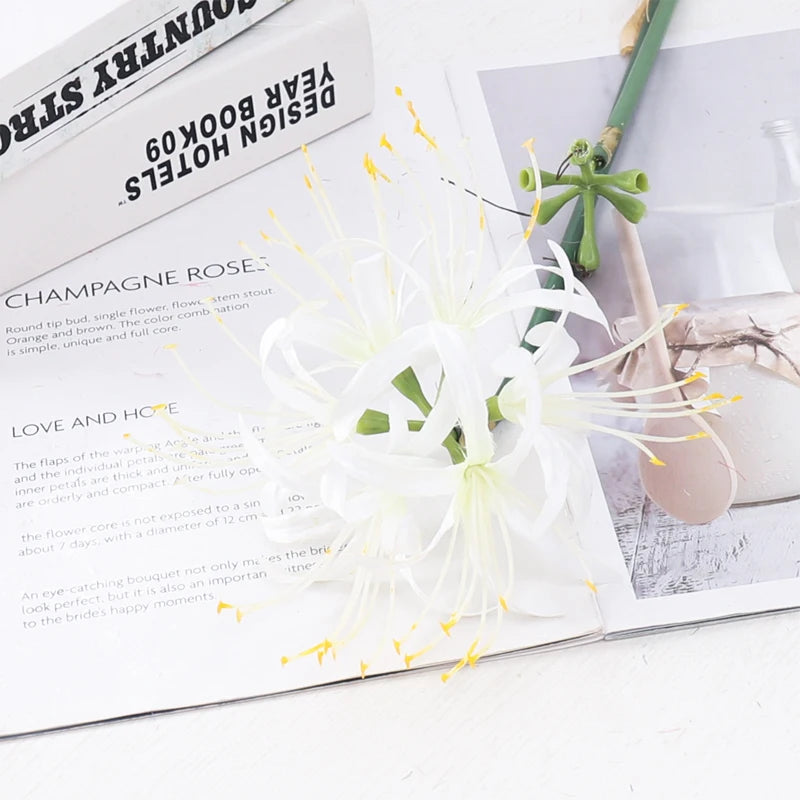 Kahaul 64cm Artificial Higanbana Flowers Branch Beautiful Fake Flower Christmas Wreath Home Festival Party Wedding Garden Decor