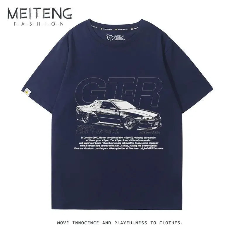 Men's Women's Summer Cotton Versatile Trend T-shirt Clothes Nissan GTR God of War R35R34 Modified Team Short-sleeved