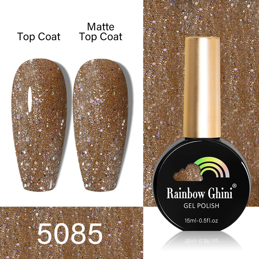 RG HEMA TPO FREE Neon Glitter Gel Nail Polish 15ml Nail Art Manicure Semi Permanent Gel Hybrid Varnishes Top Base Coat UV Nail