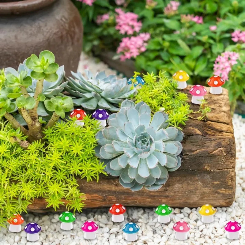 50/100pcs Mini Resin Mushroom 8 Colors Small Mushrooms for Dollhouse Decor Micro Fairy Garden Landscape Aquarium Tiny Toys