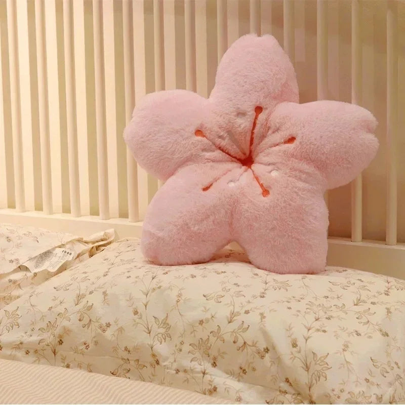 Creative Bay Window Floor Cushion Plush Cherry Blossom Cushion Pink Cherry Petal Pillow for Girl Bedroom Living Room Decoration