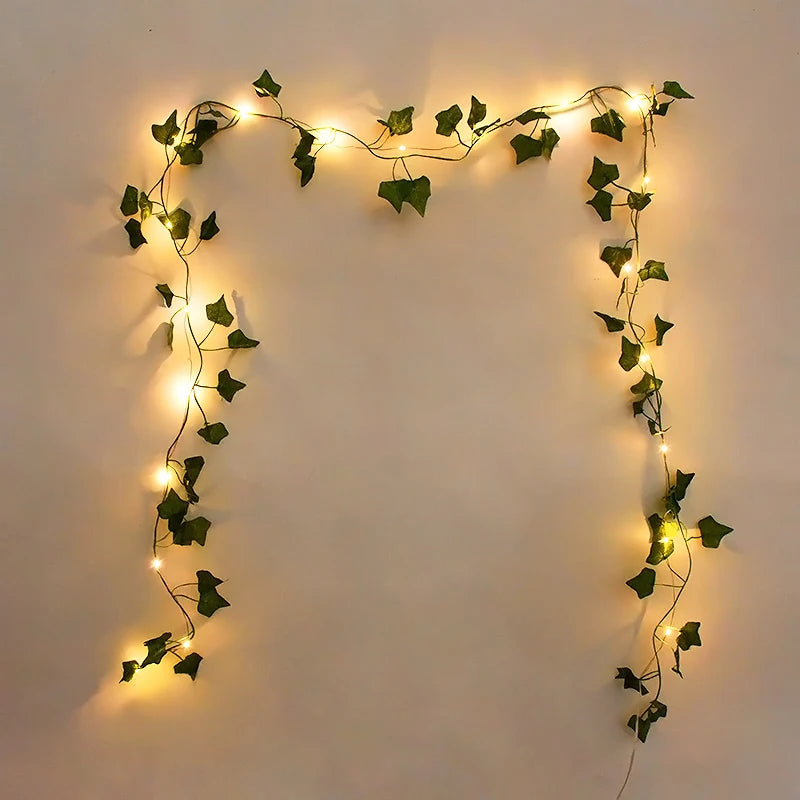 2M-10M Flower Green Leaf String Lights Artificial Ivy Vine Fairy Light Wedding Party Decoration Christmas Home Room Wall Plant