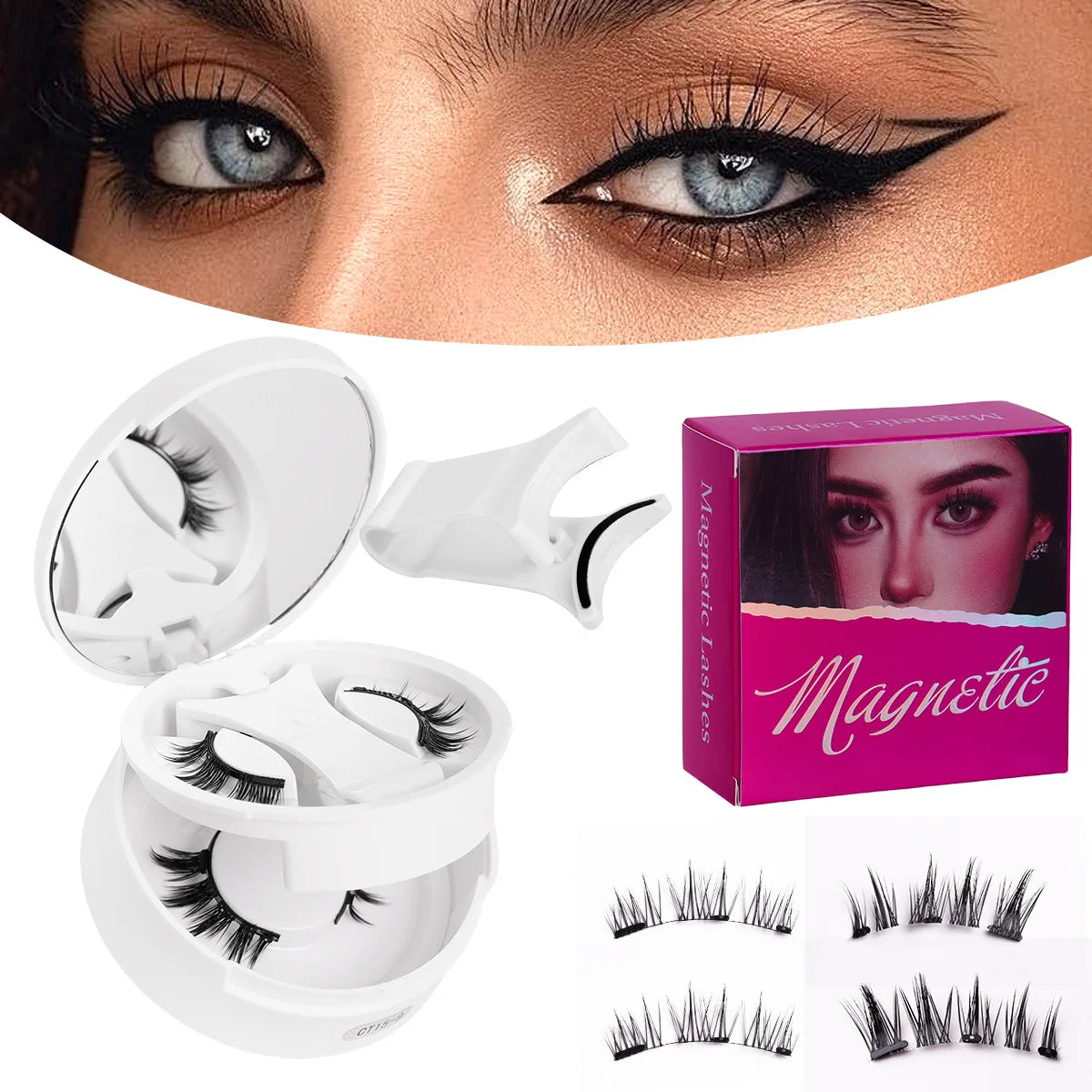 New 2 Pairs Magnetic Fake Eyelashes Set No Glue Needed Faux Lashes Reusable False Eyelashes with Magnetic Tweezers Makeup Tool