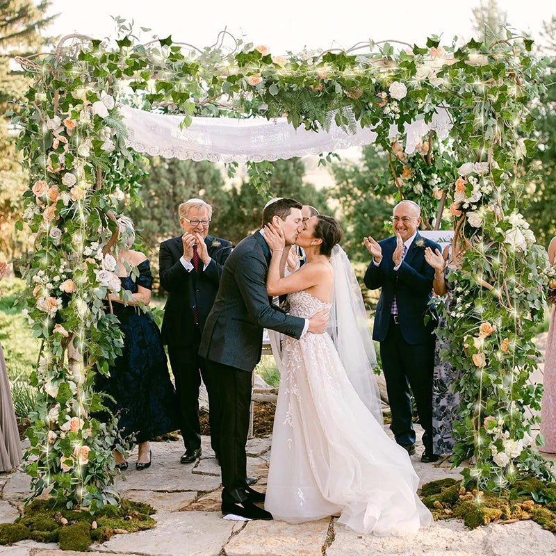 2M-10M Flower Green Leaf String Lights Artificial Ivy Vine Fairy Light Wedding Party Decoration Christmas Home Room Wall Plant