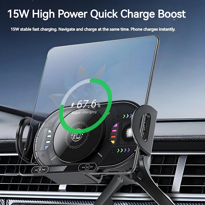 15W Universal Car Phone Wireless Charger Holder 90° Rotation Mount for Samsung Galaxy Fold 6 5 4 3 Z Flip S25 S24 Iphone 17 16