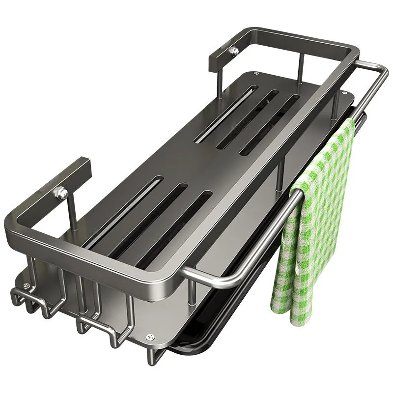 Wallmounted Kitchen Shelf Household Spice Rack Rags Detergent Storage Drainage Rack No Hole Installation Kitchen StorageShelf