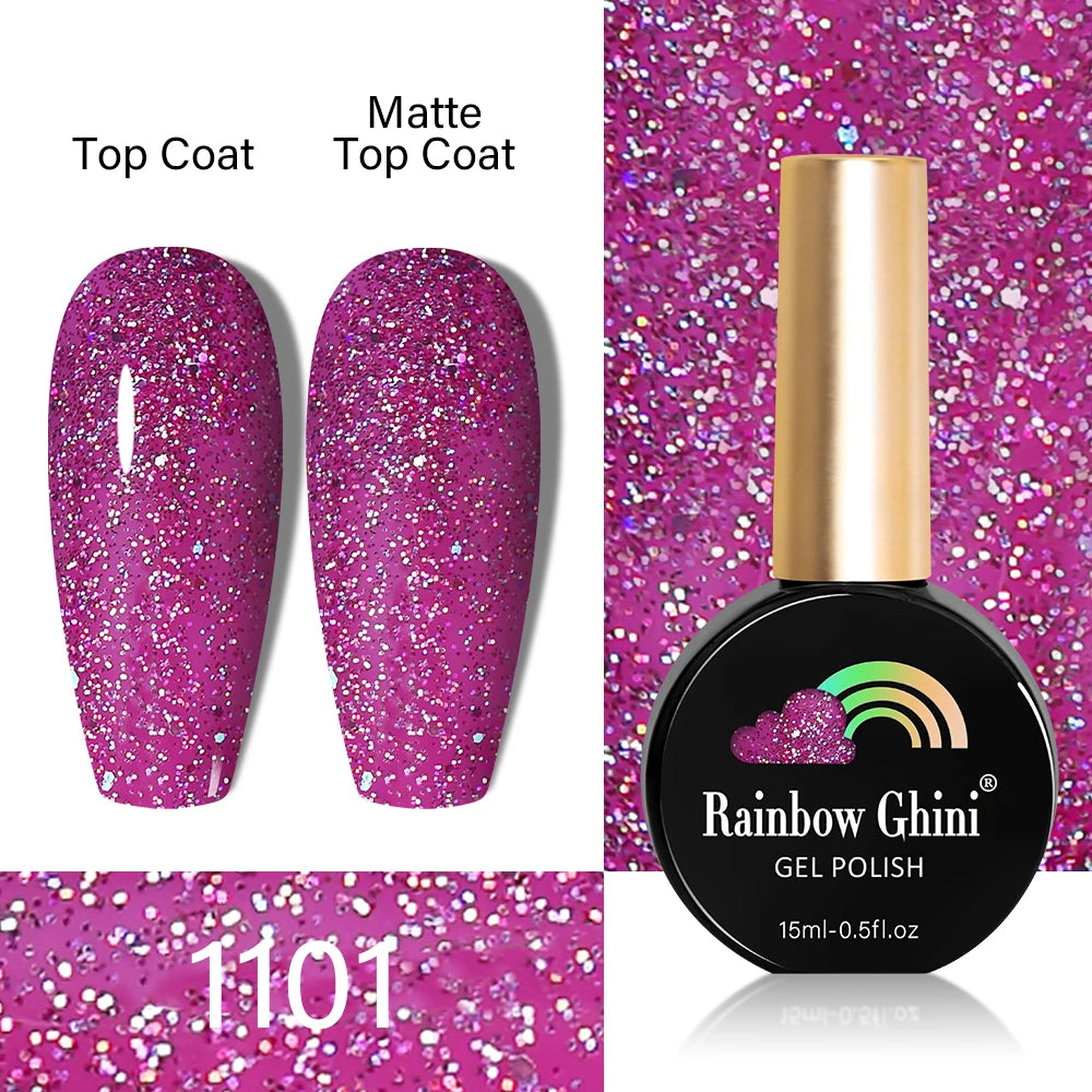 RG HEMA TPO FREE Neon Glitter Gel Nail Polish 15ml Nail Art Manicure Semi Permanent Gel Hybrid Varnishes Top Base Coat UV Nail