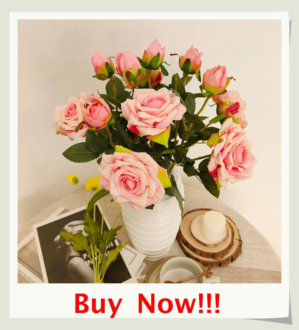 Artificial Flowers Vase For Home Decor Outdoor Garden Valentine Eucalyptus Leaves Fake Plants Wedding Party Silk Roses Bouquet