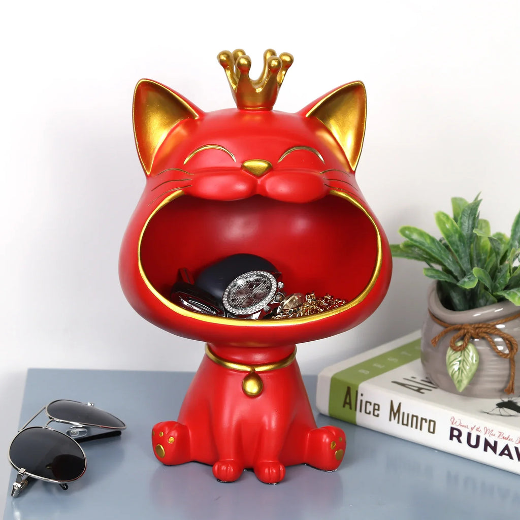 2024 NEW Fortune Crown Big Mouth Cat Entrance Key Storage Tray Decorative Ornament, Light Luxury Housewarming Gift Sculpture