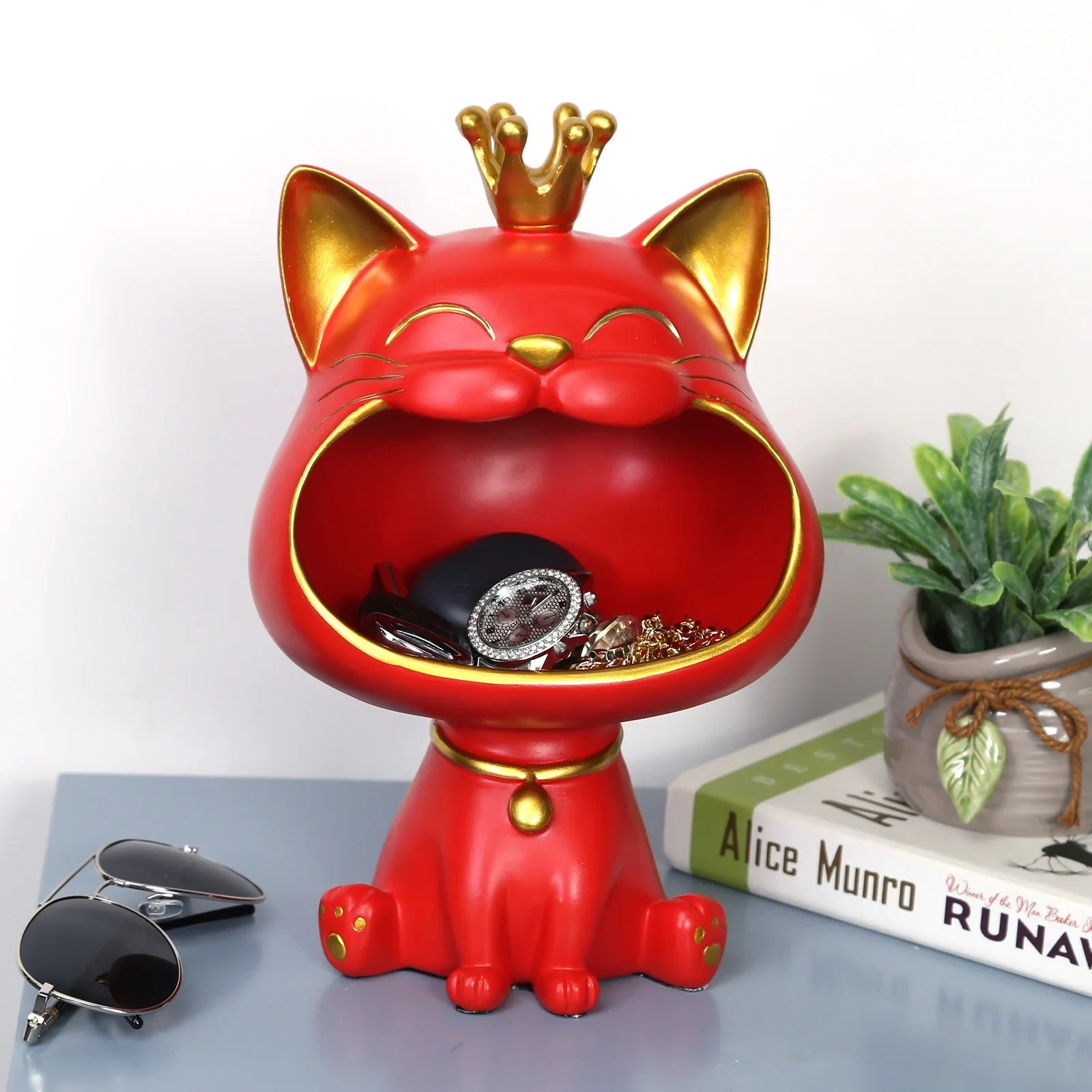 2024 NEW Fortune Crown Big Mouth Cat Entrance Key Storage Tray Decorative Ornament, Light Luxury Housewarming Gift Sculpture