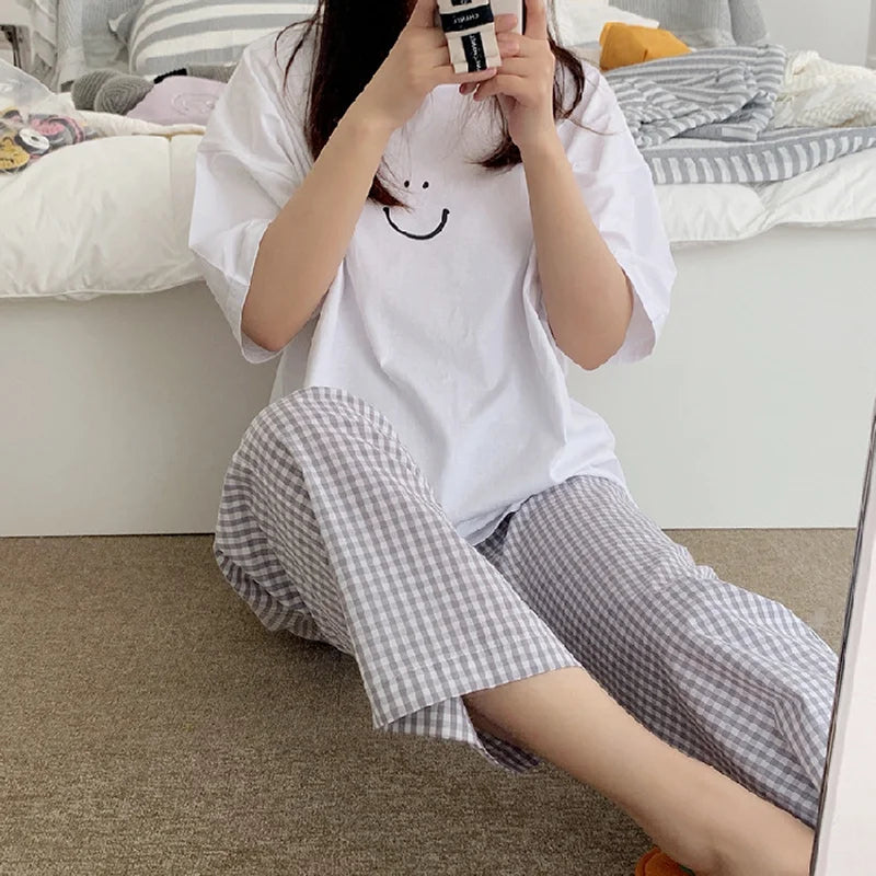 Women's 2-Piece Pajamas Homewear Spring And Autumn Pajamas Summer Pajamas Women's Short-Sleeved Trousers Casual Homewear Sets