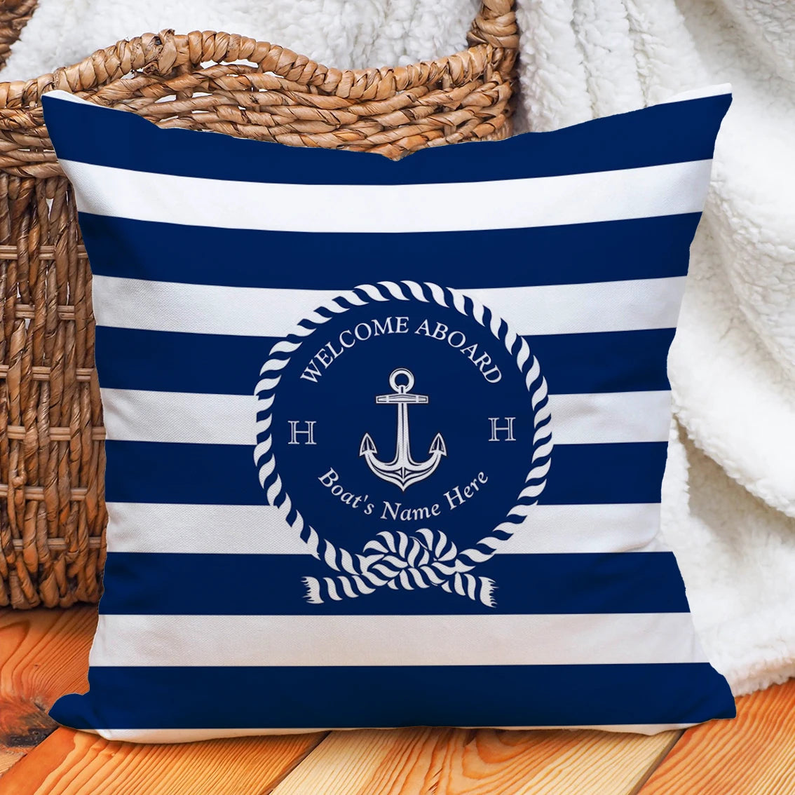 Custom Nautical Anchor Pillow Covers Personalized Boat Name Decorative Throw Pillowcases for Home Sofa Yacht Beach House Decor