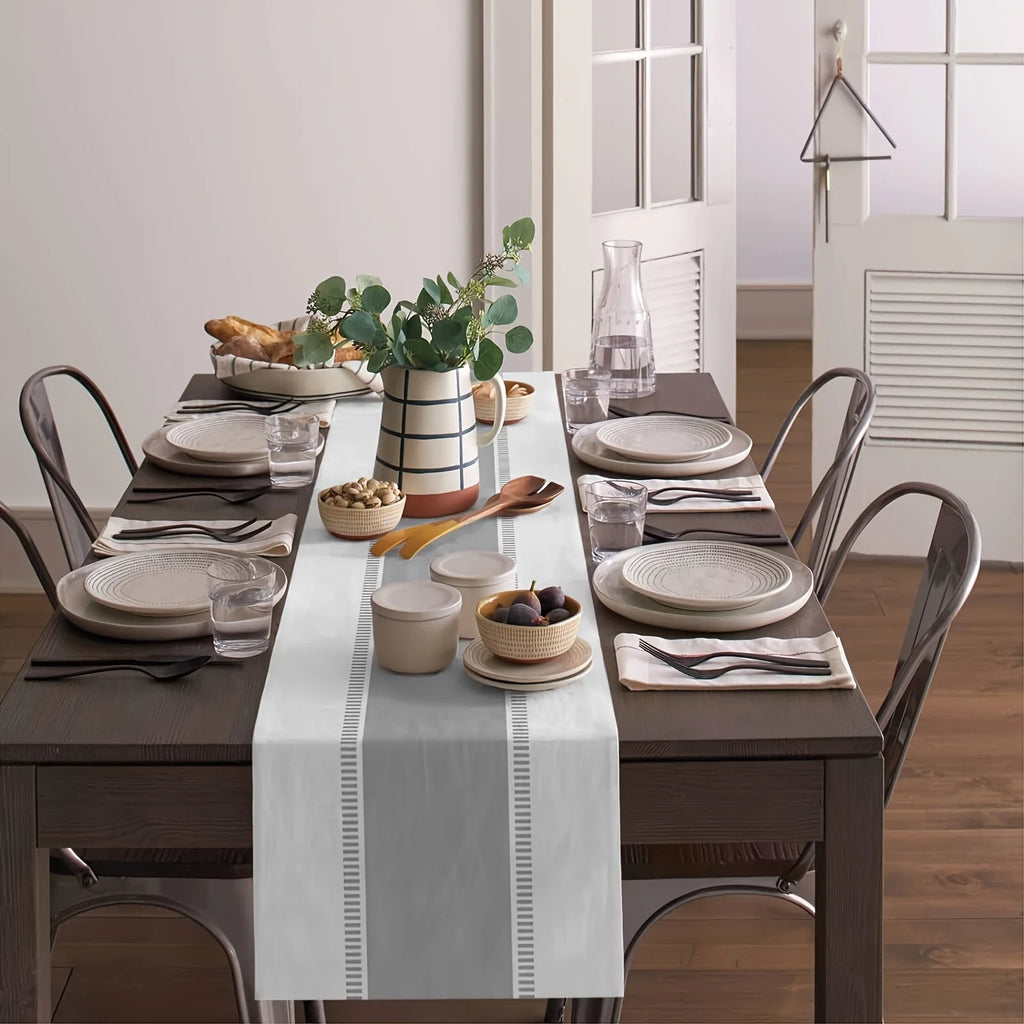1 Piece Gray and Cyan Striped Table Runner, Modern Farmhouse Style Dining Table or Coffee Table Decoration, Perfect for Summer Parties and Living Rooms, Coffee Table Runner | Elegant Table Decoration
