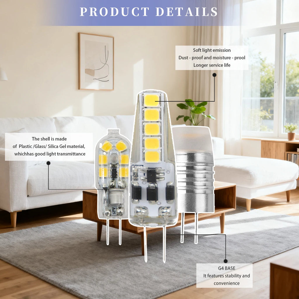 10PCS G4 12V COB LED 3W Bead Replacement Halogen 20W Bulb 3000K 4000K 6000K Light Crystal Pendant Light Replacement Light Source