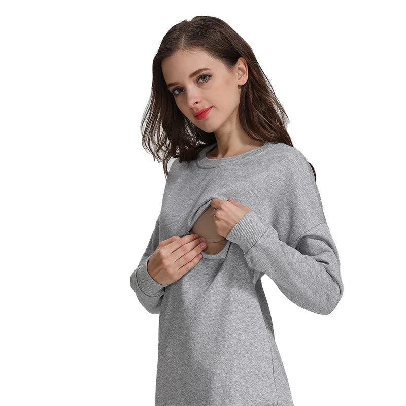 Big Size Autumn Winter Maternity Clothes Hoodies Cotton Long Sleeve Nursing Top Breastfeeding Clothes Sweater for Pregnant Women