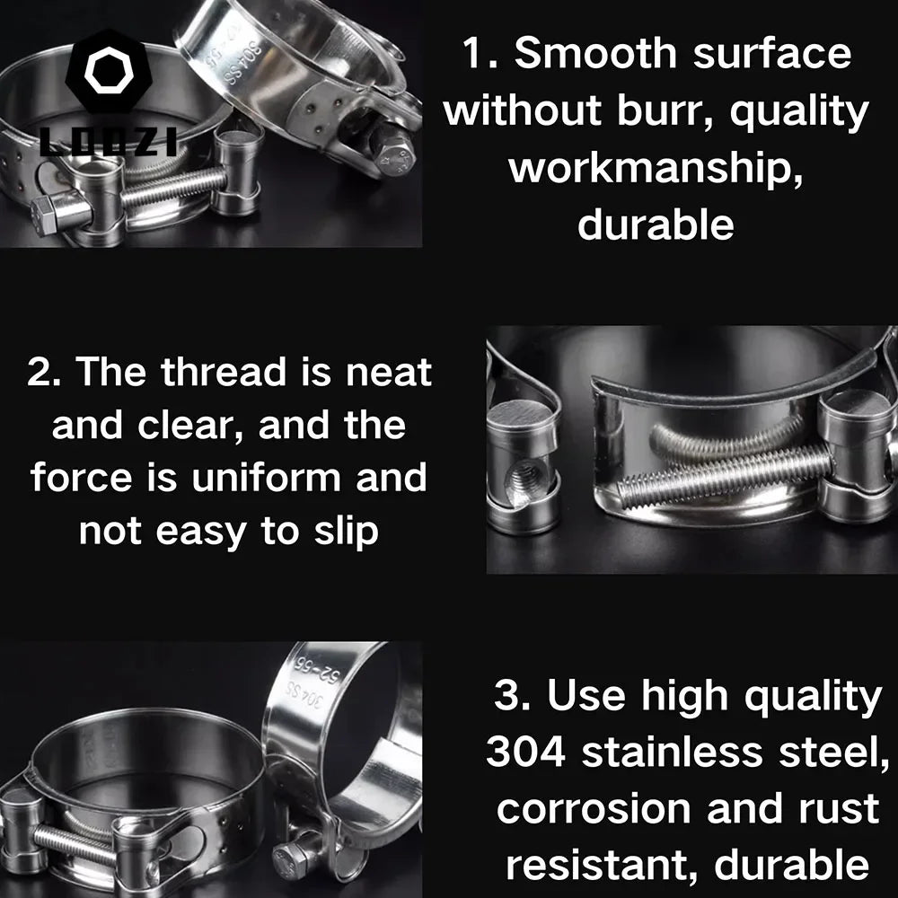 304 Stainless Steel Powerful Hose Pipe Tube Clamps Exhaust Air Water Pipes Durable Sealing Powerful Strength Repair Welding Tool