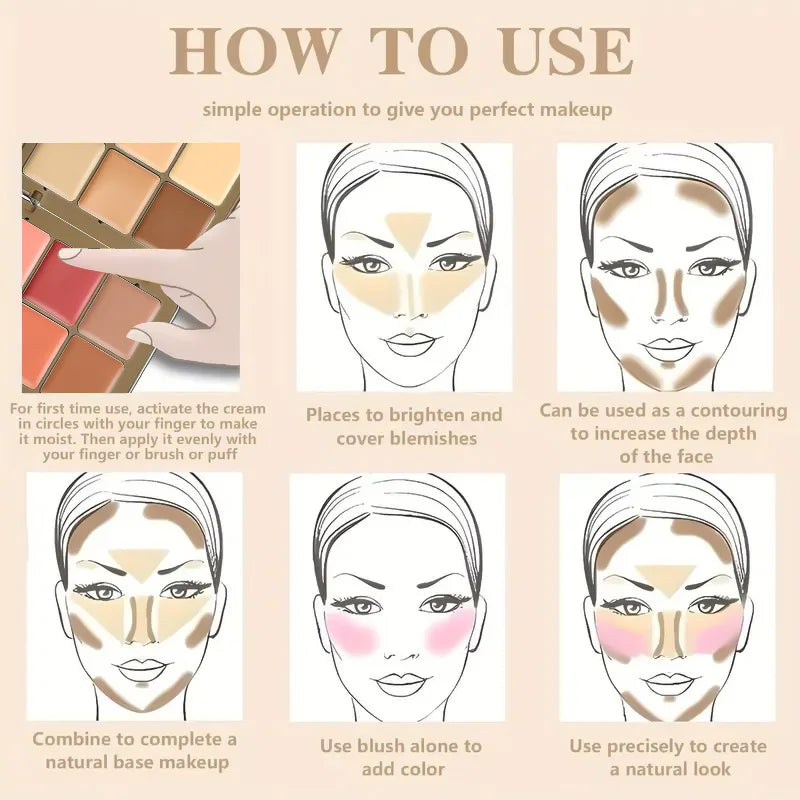 Contour and Highlighter Palette Makeup BlushMulti-Color Cream Blush Plate12 Colors Creamy Blush Palette  Concealer Plate