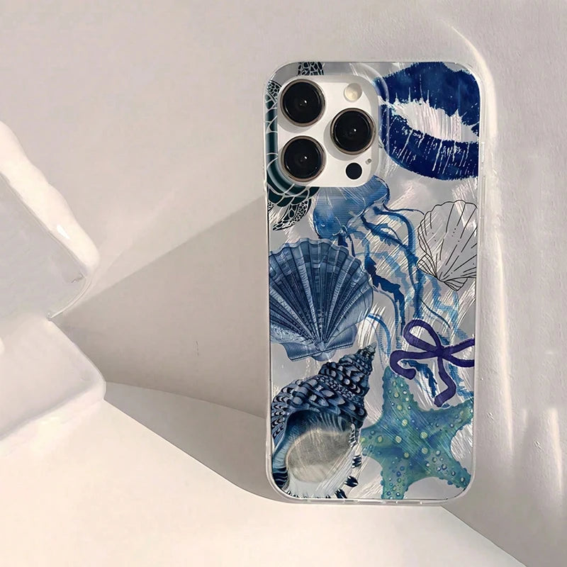 Beach Blue Ocean Element Lip Print Summer Phone Case For iPhone 17 16 15 14 13 12 11 Pro Max XS X XR 7 8 Plus SE 2022 16e Cover
