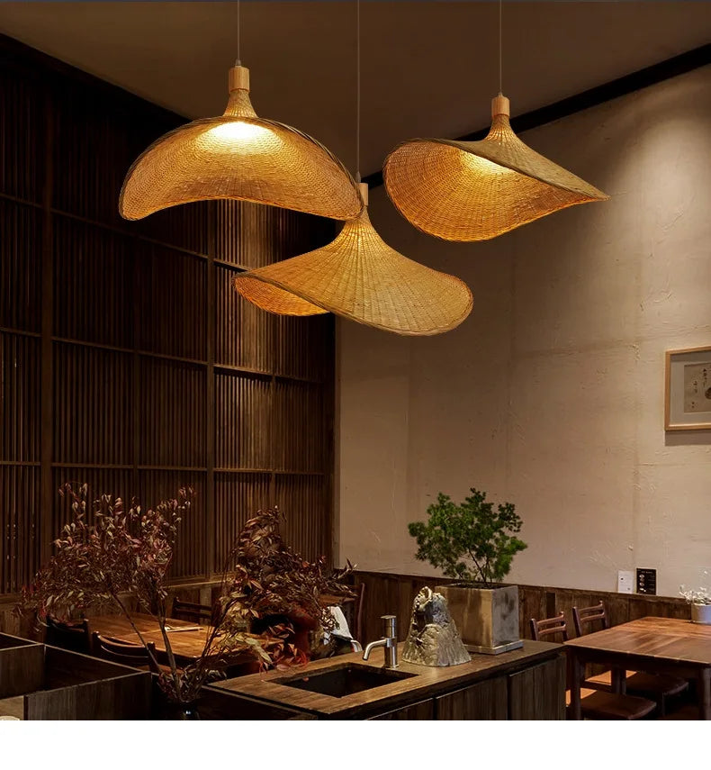 Bamboo Hanging Lamp Pendant Ceiling Light Rattan Wicker Lustre Hand Knit Braiding Suspended Home Dining люстра потол