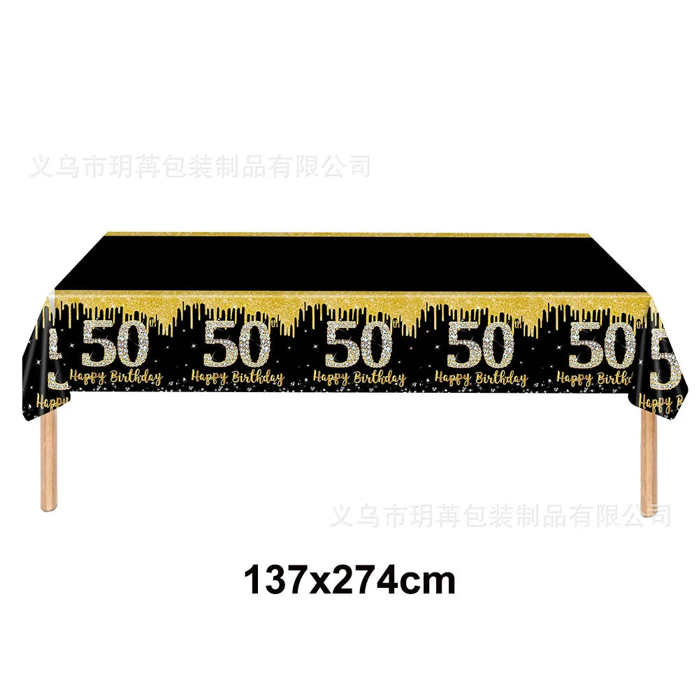 50th Birthday Party Supplies for Men Women Black and Gold 50 Years Old Party Paper Plates Cups Napkin Tablecloth Tableware Decor