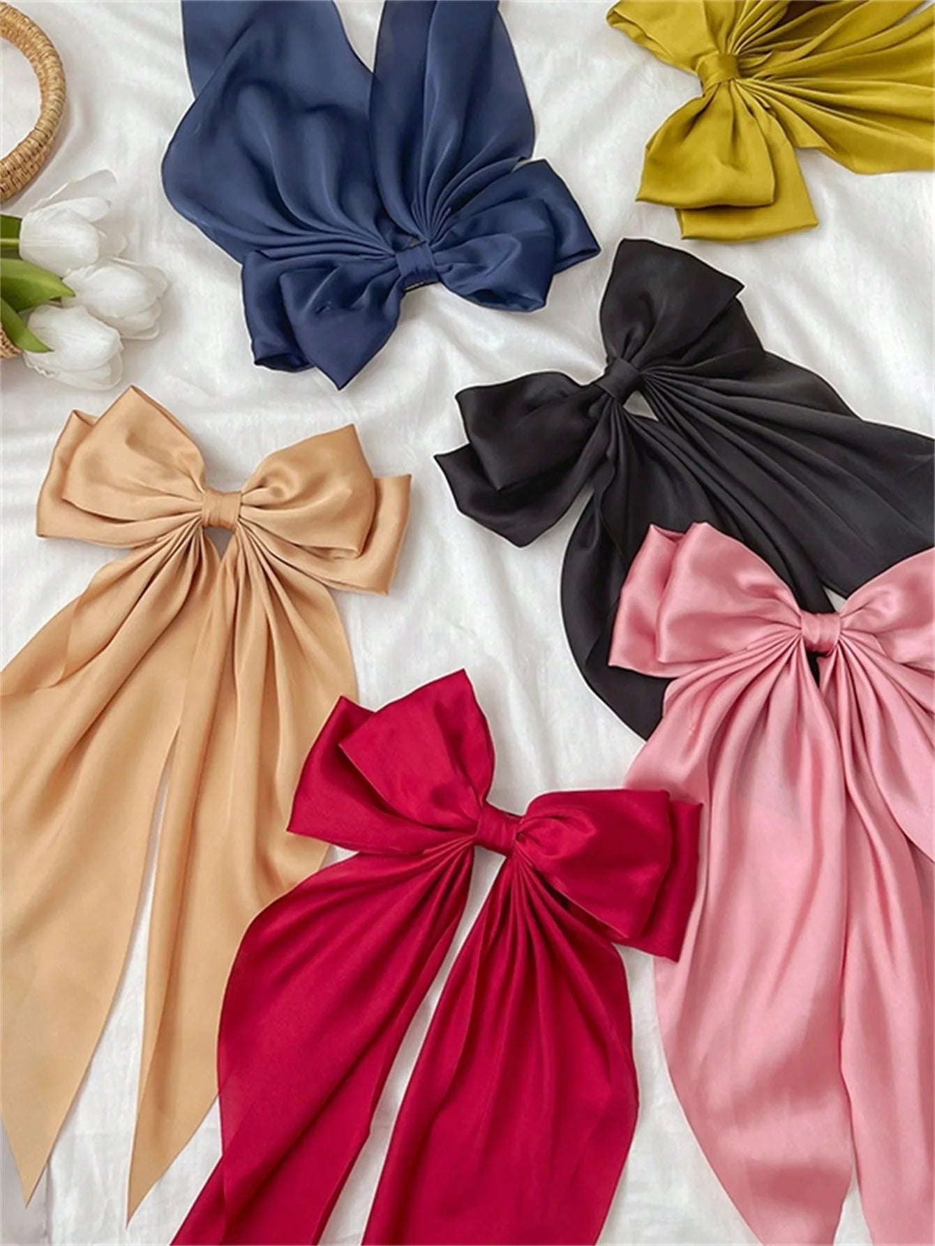 6 spring clip streamers bow hair clips for women