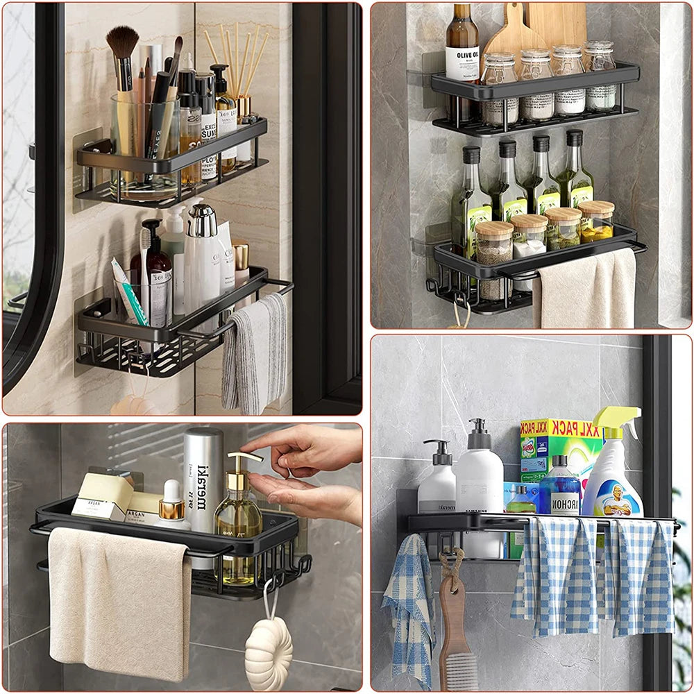 Kitchen wall mounted corner rectangular rack towel rack wall shower shampoo rack drilling-free rack tripod