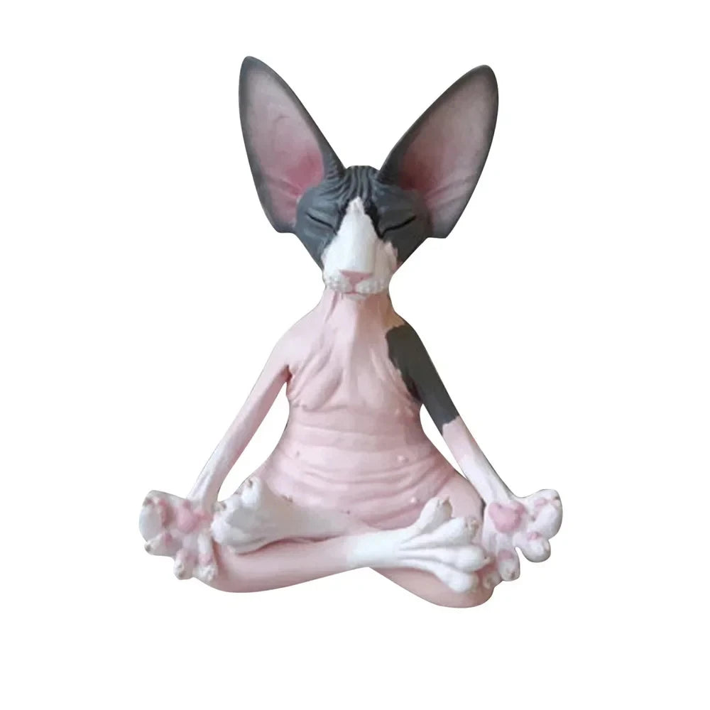 Whimsical Buddha Sphynx Cat Figurine Meditation Yoga Happy Cat Decor Art Sculptures Outdoor Garden Statues Figurine