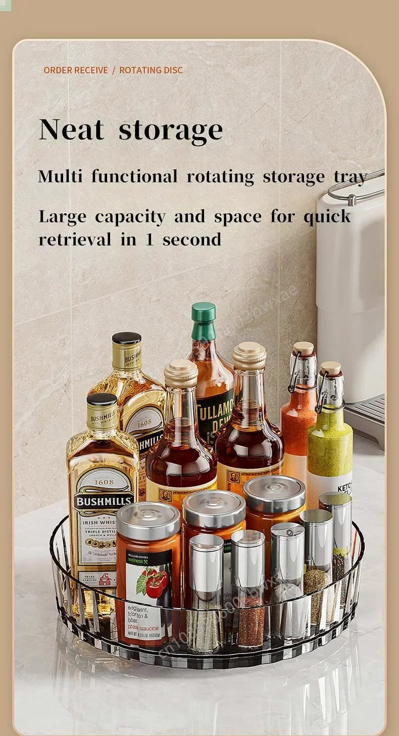360 Rotating Tray Spice Rack Pantry Cabinet Turntable With Base Storage Bin Kitchen Organizer For Seasoning Cosmetic Storage Box