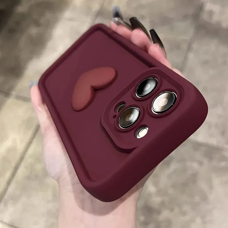 Luxury Cute 3D Love Heart Silicone Phone Case For iPhone 17Air 17 16 15 13 12 11 14 Pro Max X XR XS Shockproof Candy Back Cover