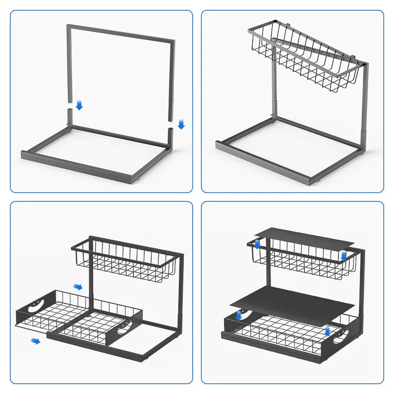 Under Sink 2 Tier Sliding Cabinet Basket Organizer Drawer Pull-Out Cabinet Organizer For Bathroom and Kitchen