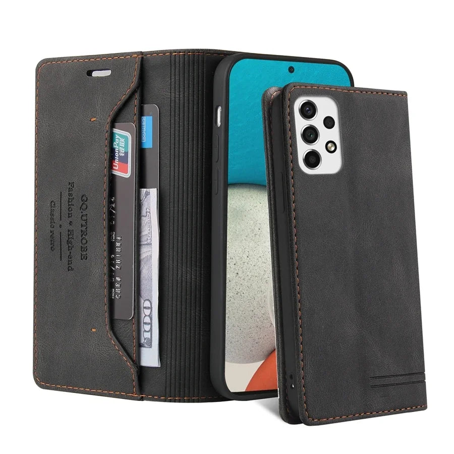 Wallet Anti Theft Brush Flip Leather Case For Samsung Galaxy S25 FE S24 Ultra A05s A06 A13 A14 A15 A16 A34 A35 A52 A53 A54 A55