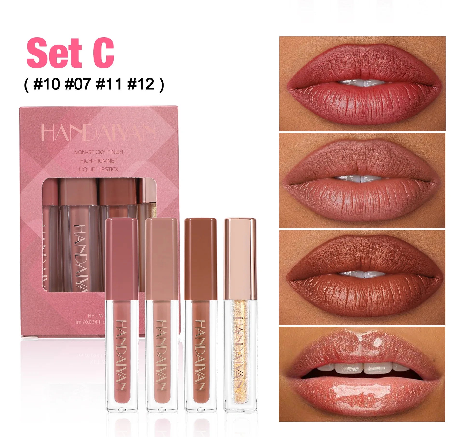 4 Pcs Lip Gloss Set, Waterproof Non Transfer Shimmer Lipstick, Long Lasting & Easy to Apply Liquid Lip Gloss for Daily Makeup