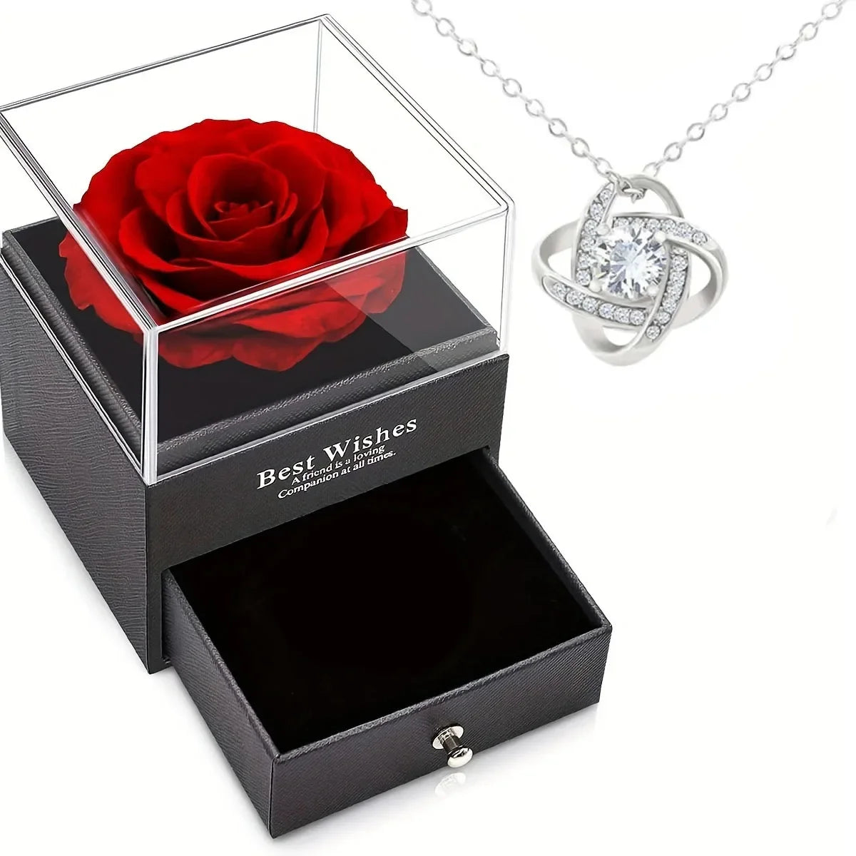 Gift for Girls Women Mother Eternal Rose Gift Box Heart Necklace Love You To The Moon and Back Jewelry Box for Wedding Christmas