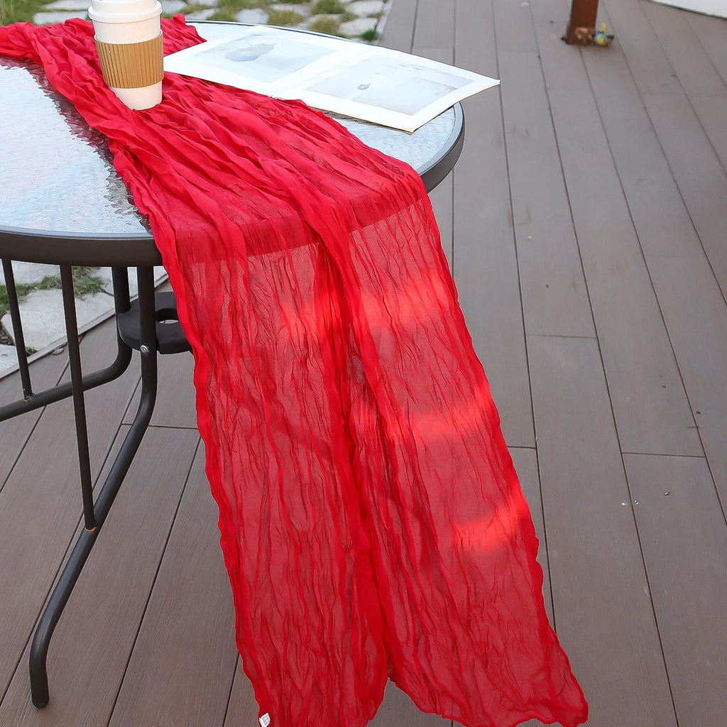 Valentine Red Long Table Runner Wedding Party Banquets Bridal Baby Shower Christmas Decorations Boho Gauze Polyester Cheesecloth
