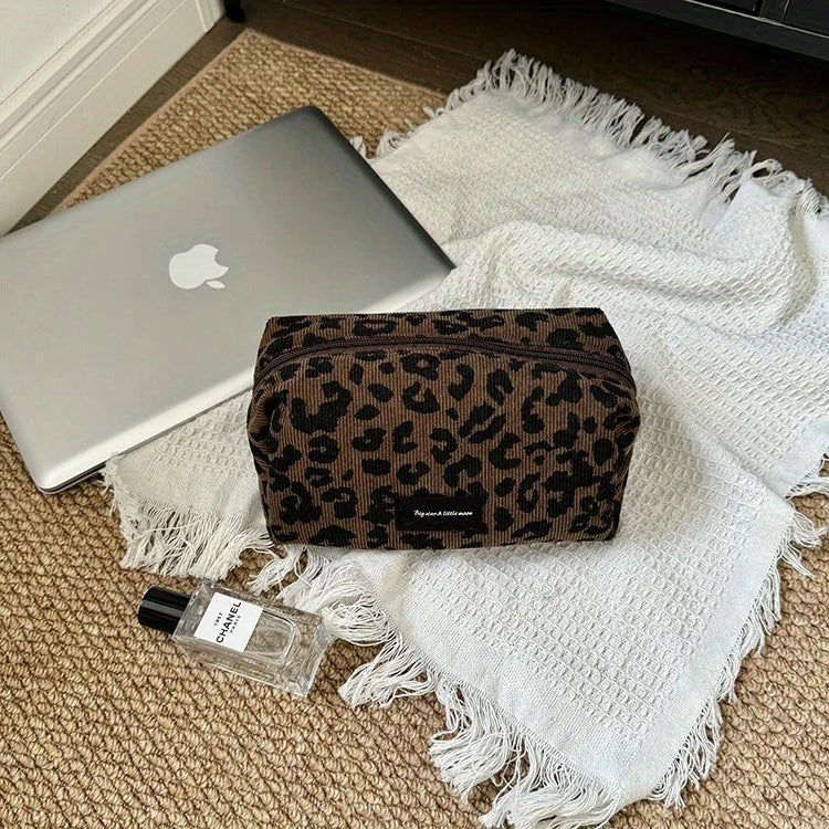 1pc Large Women Leopard Cosmetic Bag Box Shaped Zipper Make Up Bag Travel Washing Makeup Organizer Travel Beauty Case