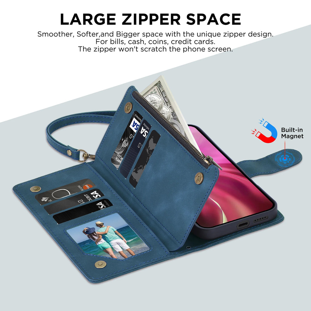 CAESBON Wallet Multi-card Zipper Kickstand Magnetic Flip Leather Case For Samsung Galaxy A06 A16 A26 A36 A56 A15 A25 A35 A55 A14