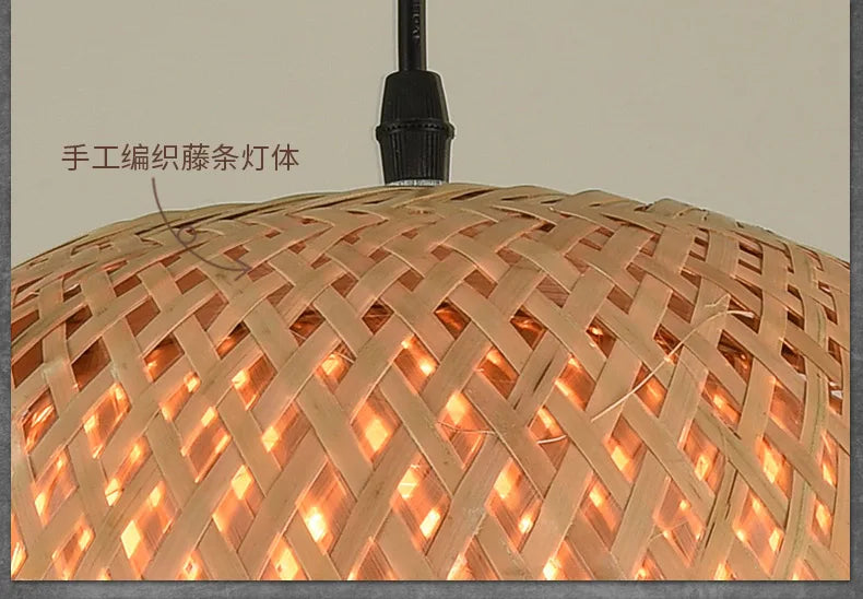 Bamboo Hanging Lamp Pendant Ceiling Light Rattan Wicker Lustre Hand Knit Braiding Suspended Home Dining люстра потол