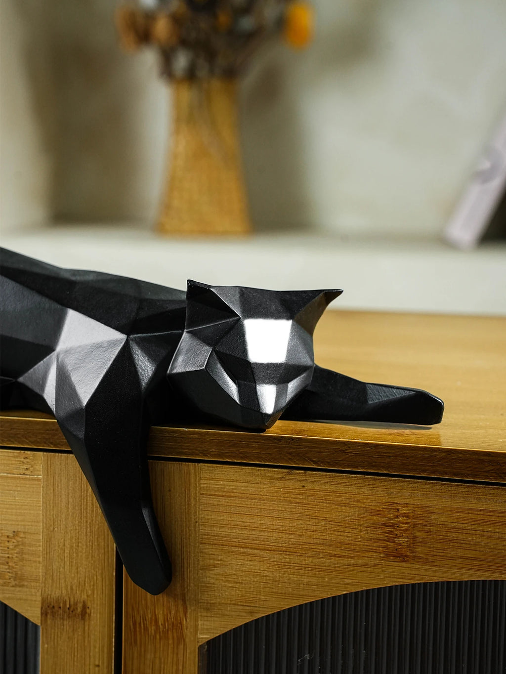 Black White Cat Statue - Geometric Modern Room Decor Figurine Sculpture for Home Office as Table Shelf Desk Decor  Lying Cat
