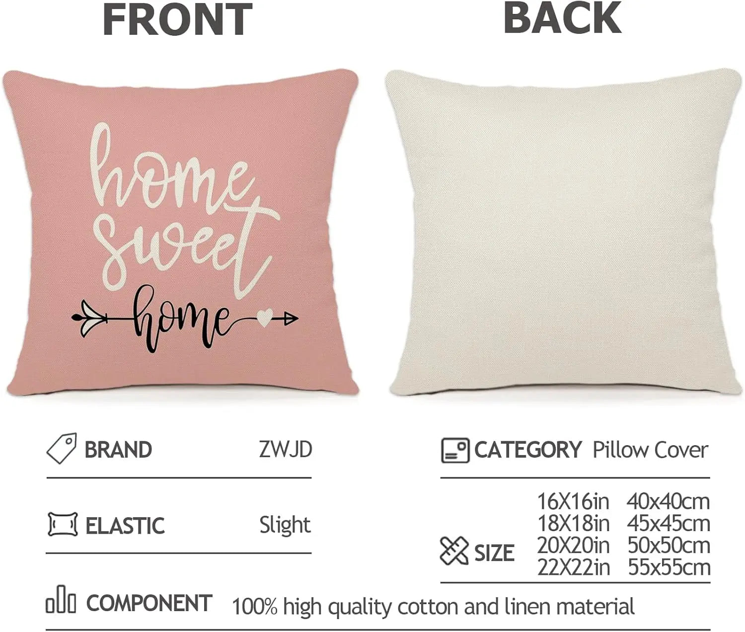 Pink Throw Pillows Cover Decoration Outdoor Linen Cushion Covers Decorative for Bedroom, Sofa, Chair, Bed, Garden