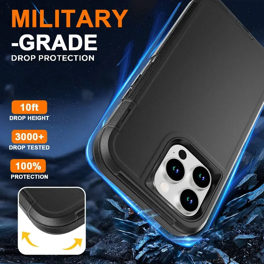 3IN1 PC+TPU Heavy Duty Rugged Armor Case for IPhone 16 15 14 11 Pro Max Plus 13/12 Mini XS/R 7/8 4/5G Back Clip OTT Cover Box