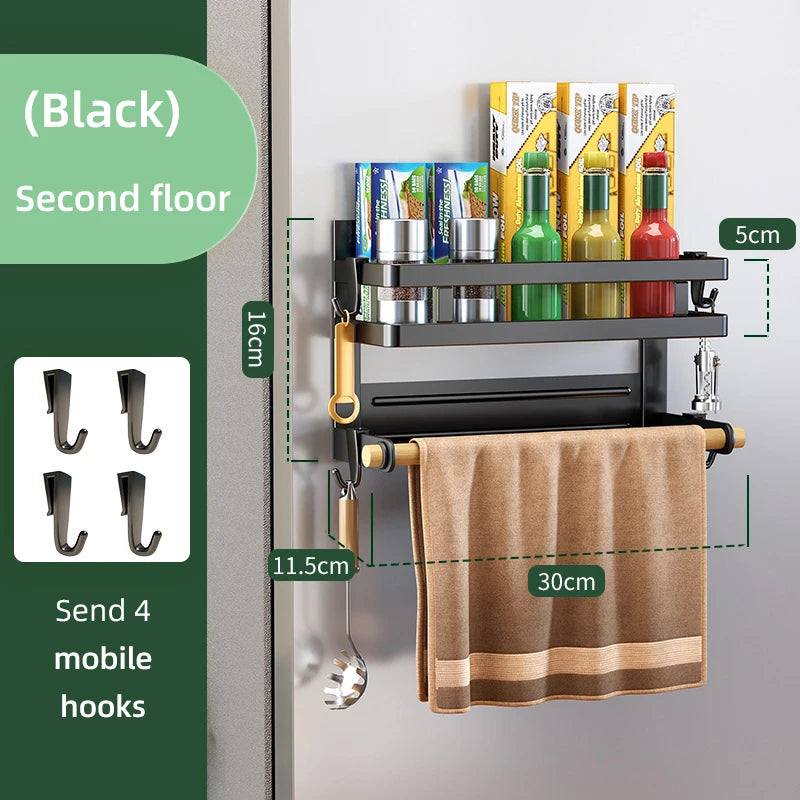 2-3Layer Magnetic Refrigerator Organizer Kitchen Storage Shelf Adhesive Towel Holder Side Mount Rack Home Kitchen Organization