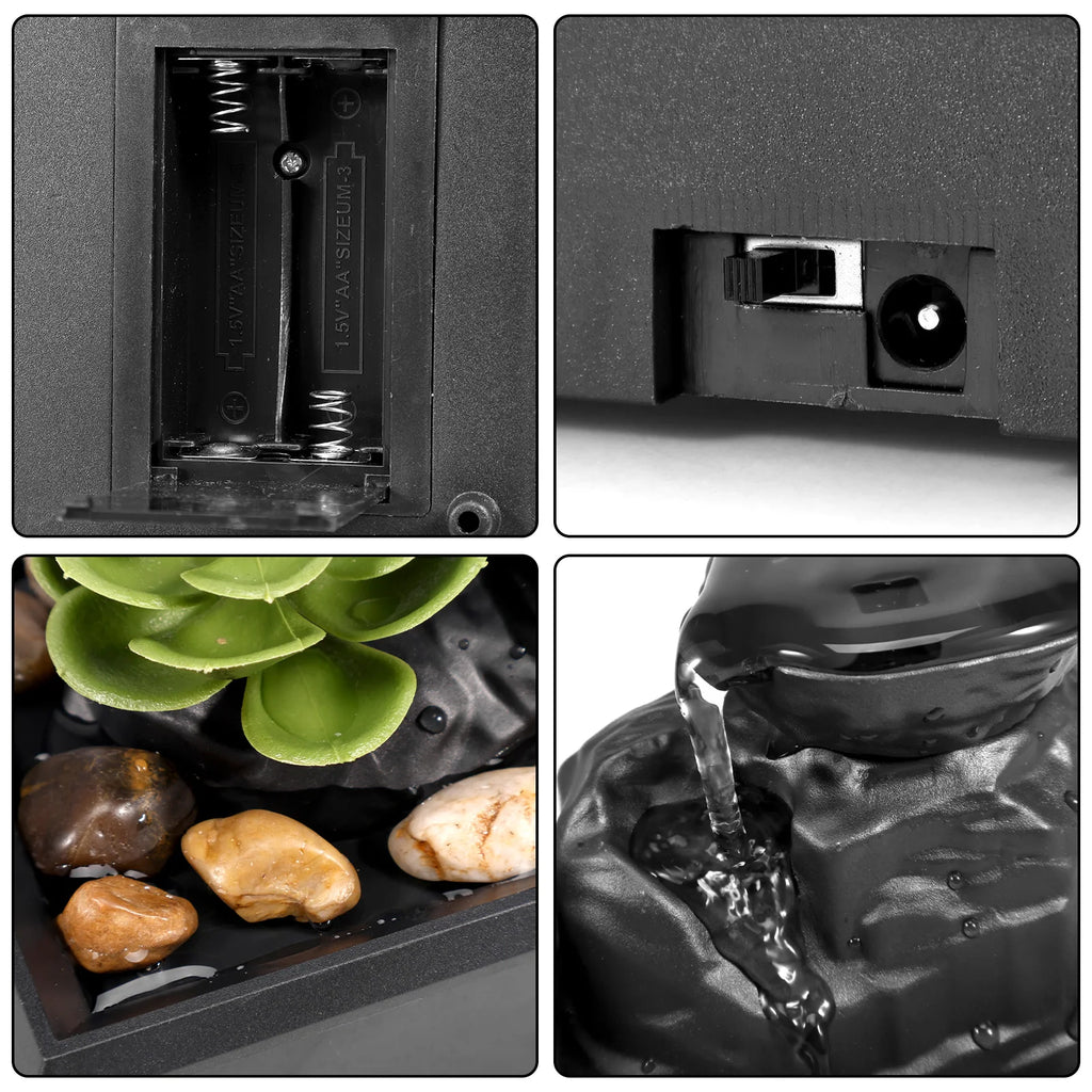 Tabletop Fountain with Light Battery/USB Operated Mini Desktop Waterfall Decoration Creative Flowing Water Fountain Ornaments