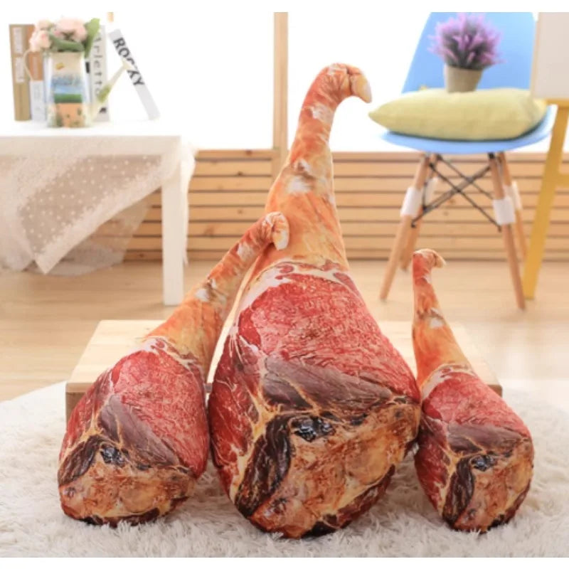 3D Simulation Ham Plush Food Pillow - Funny Spoof Stuffed Toy Waist Cushion for Office Sofa Bedroom & Creative Christmas Gift