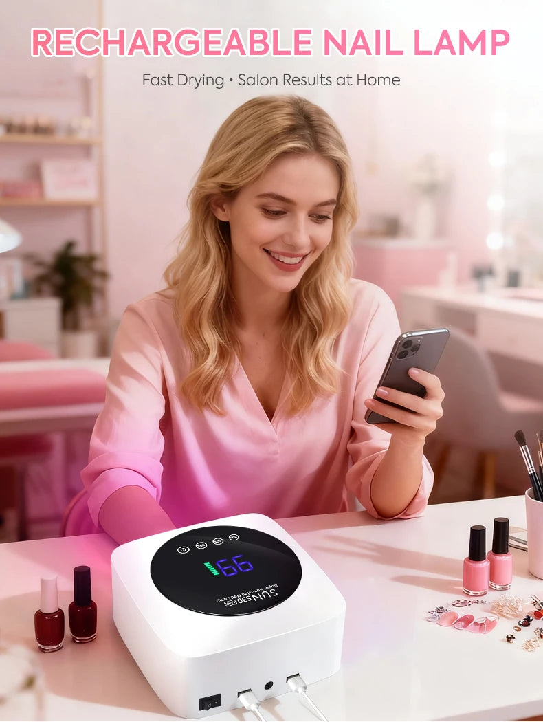 Rechargeable Nail Dryer 57 LED Nail Lamp UV Gel Nail Polish Curing Nail Lamp With Smart Sensor Manicure Salon Tool