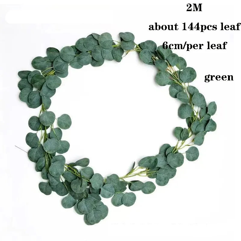 2M Artificial Eucalyptus Garland Greenery Leaves Vines Plants for Wedding Home Party Arch Garden Decoration European Home Decor