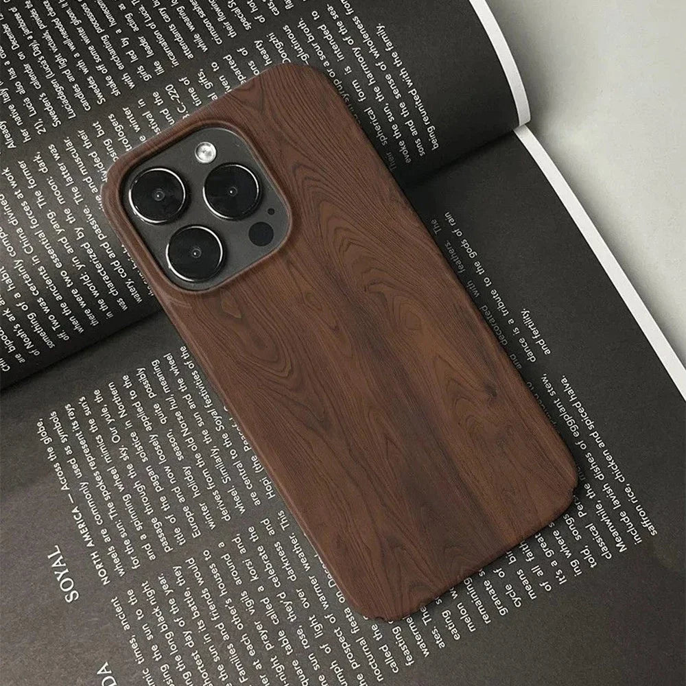 Premium Spiral Wood Grain Phone Case for iPhone 16 15 14 13 12 11 Pro Max XS XR XSMax 6 7 8 Plus Glossy HD Hard PC Cover