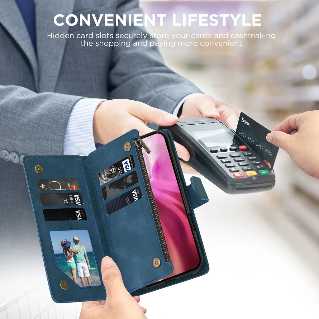 CAESBON Wallet Multi-card Zipper Kickstand Magnetic Flip Leather Case For Samsung Galaxy A06 A16 A26 A36 A56 A15 A25 A35 A55 A14