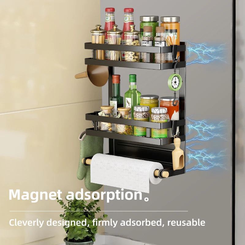 2-3Layer Magnetic Refrigerator Organizer Kitchen Storage Shelf Adhesive Towel Holder Side Mount Rack Home Kitchen Organization
